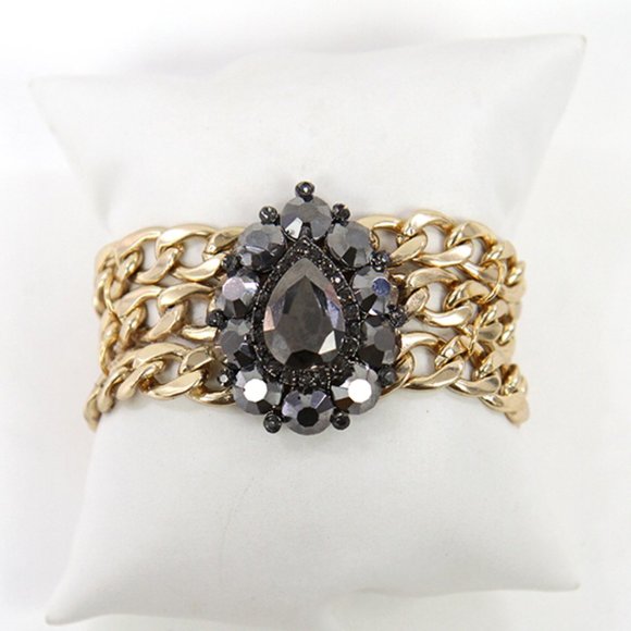Bijou Drive  black stone with gold chain stretch bracelet - Picture 1 of 6